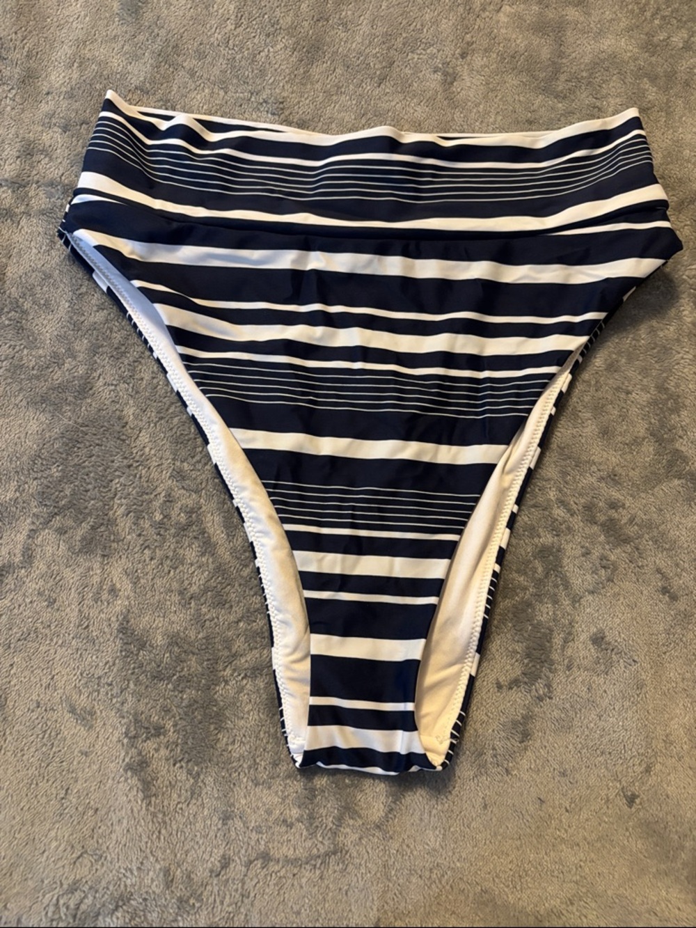 aerie Navy and White Striped High-Waist Bikini Bottoms